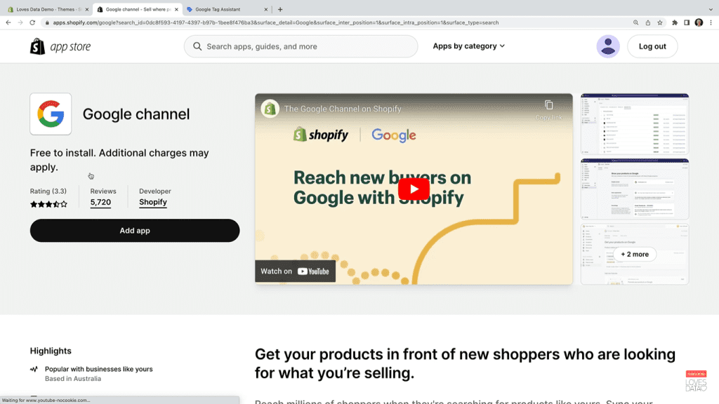 Google Channel app in Shopify