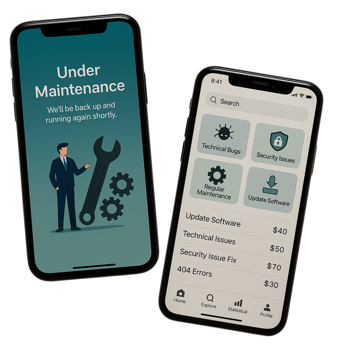 Mobile App Maintenance mobile screen