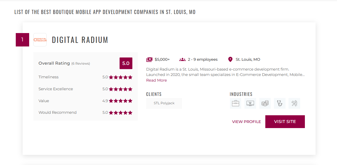 Digital Radium Named the #1 Mobile App Developer in St. Louis By The ManiFest